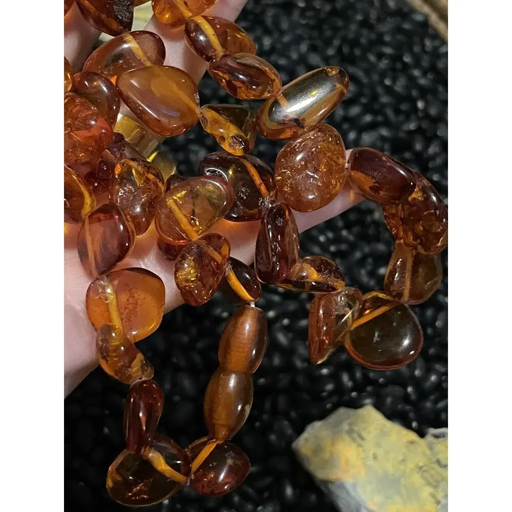 Vintage Honey Amber Baltic Sea~Nuggets Chips Necklace Scroll Close~24”